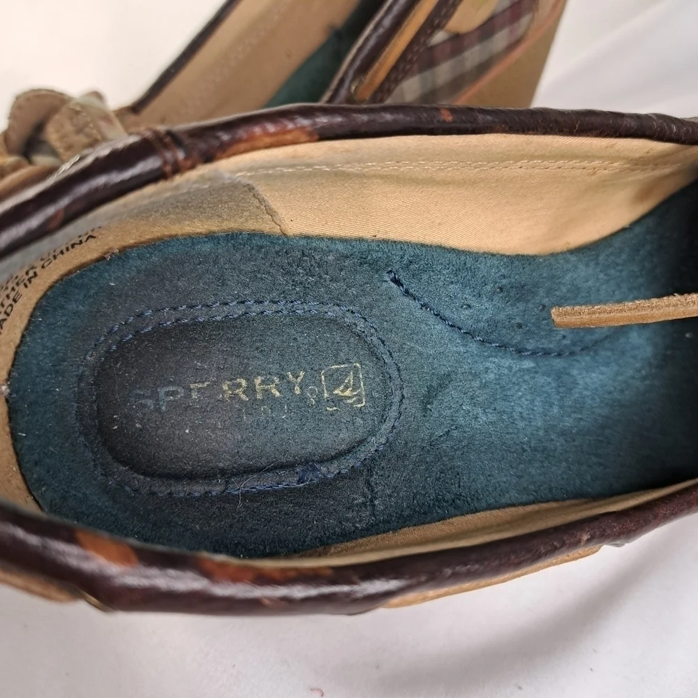 SPERRY Brown w/Brown Plaid Wedged Top Sider Loafer Women's Size 7